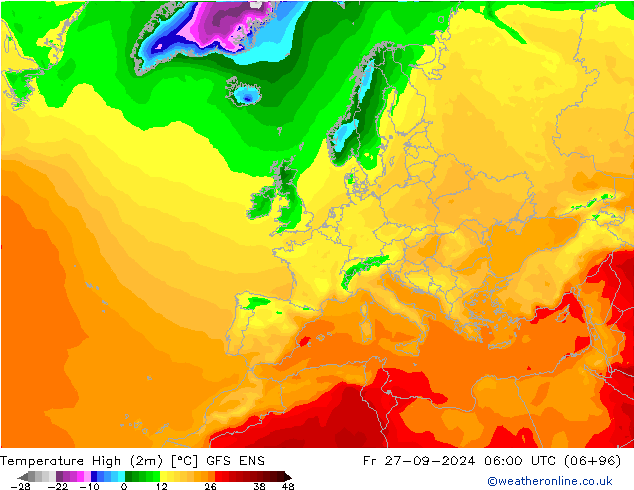 Темпер. макс 2т GFS ENS пт 27.09.2024 06 UTC