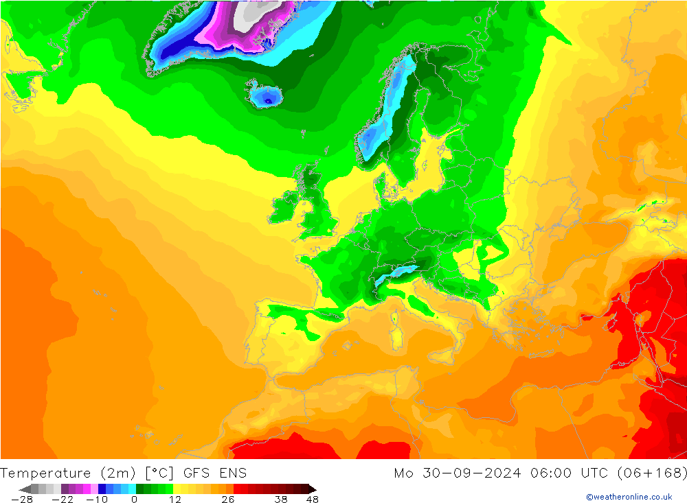 Temperature (2m) GFS ENS Mo 30.09.2024 06 UTC