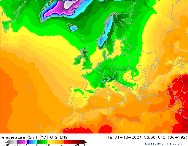 Temperatuurkaart (2m) GFS ENS di 01.10.2024 06 UTC