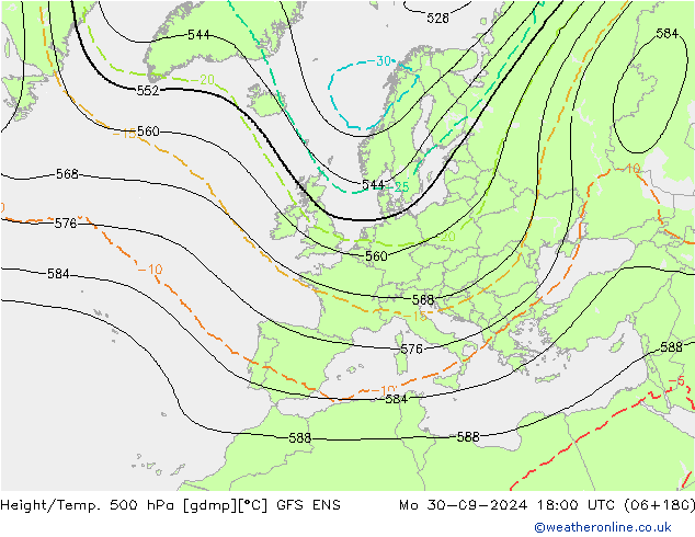 Height/Temp. 500 гПа GFS ENS пн 30.09.2024 18 UTC