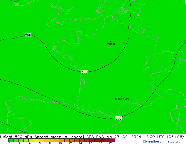 Height 500 hPa Spread GFS ENS Mo 23.09.2024 12 UTC