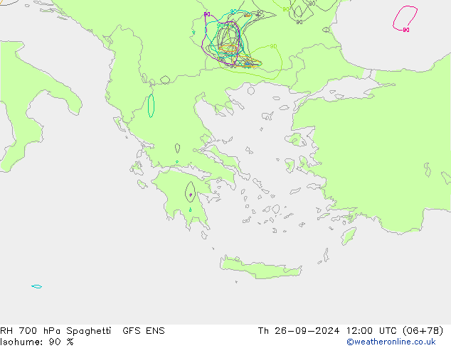 Humedad rel. 700hPa Spaghetti GFS ENS jue 26.09.2024 12 UTC