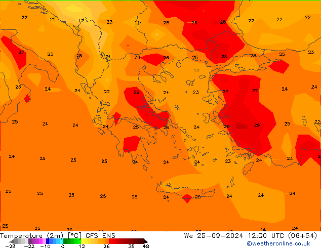 Temperatura (2m) GFS ENS mer 25.09.2024 12 UTC