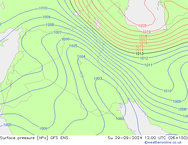 Atmosférický tlak GFS ENS Ne 29.09.2024 12 UTC