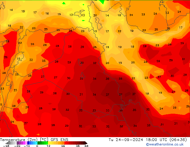 Temperature (2m) GFS ENS Tu 24.09.2024 18 UTC