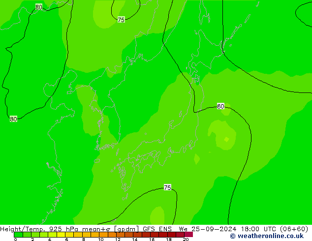 Geop./Temp. 925 hPa GFS ENS mié 25.09.2024 18 UTC