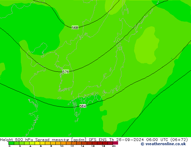 Height 500 гПа Spread GFS ENS чт 26.09.2024 06 UTC