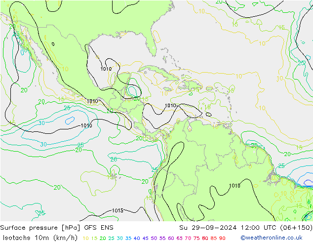 Isotachen (km/h) GFS ENS zo 29.09.2024 12 UTC