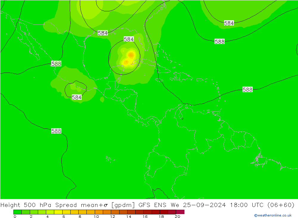 500 hPa Yüksekliği Spread GFS ENS Çar 25.09.2024 18 UTC