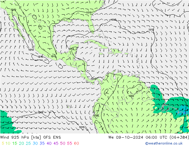 Vento 925 hPa GFS ENS Qua 09.10.2024 06 UTC