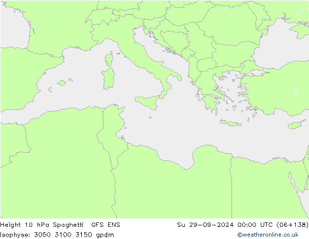 Hoogte 10 hPa Spaghetti GFS ENS zo 29.09.2024 00 UTC