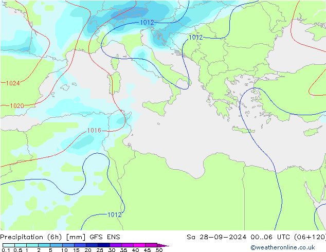 Precipitation (6h) GFS ENS Sa 28.09.2024 06 UTC