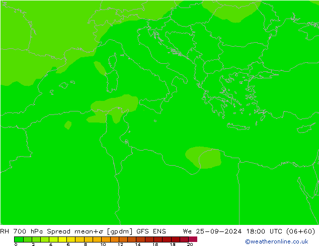 RH 700 hPa Spread GFS ENS  25.09.2024 18 UTC