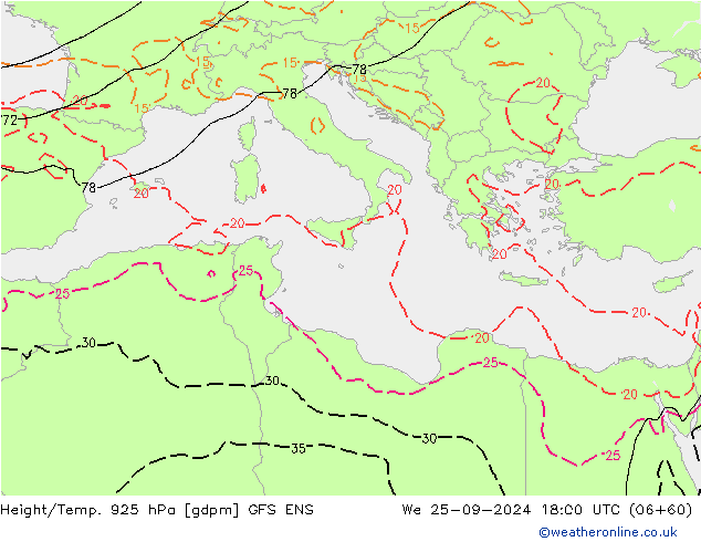 Height/Temp. 925 hPa GFS ENS  25.09.2024 18 UTC