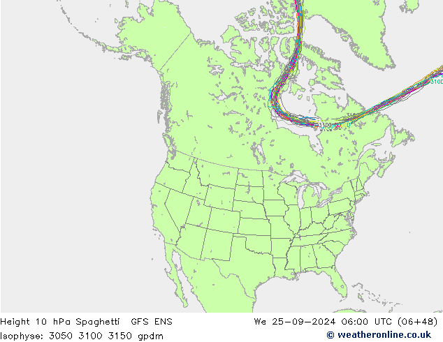 Height 10 hPa Spaghetti GFS ENS We 25.09.2024 06 UTC