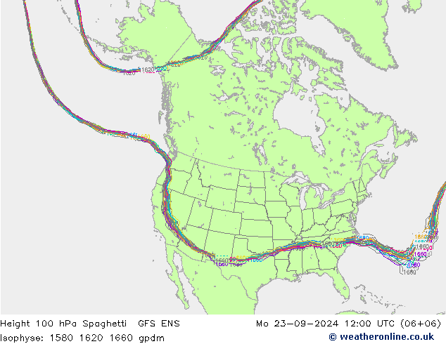 Hoogte 100 hPa Spaghetti GFS ENS ma 23.09.2024 12 UTC