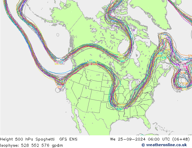 Height 500 гПа Spaghetti GFS ENS ср 25.09.2024 06 UTC