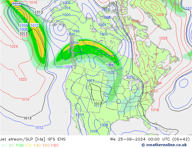 Jet stream GFS ENS Qua 25.09.2024 00 UTC