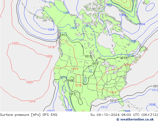 Surface pressure GFS ENS Su 06.10.2024 06 UTC