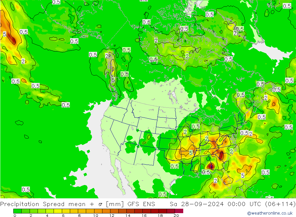 precipitação Spread GFS ENS Sáb 28.09.2024 00 UTC