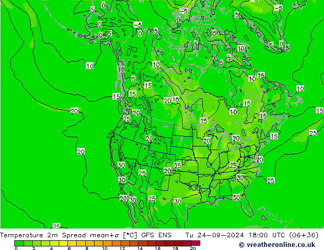 Temperatura 2m Spread GFS ENS mar 24.09.2024 18 UTC