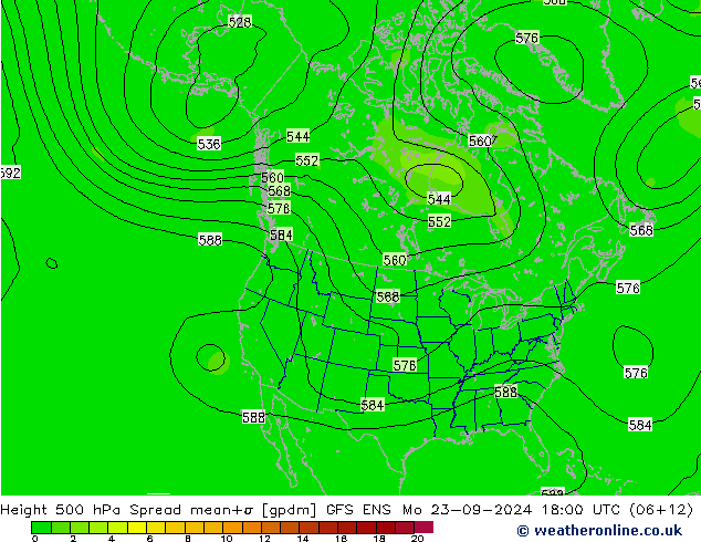 Hoogte 500 hPa Spread GFS ENS ma 23.09.2024 18 UTC