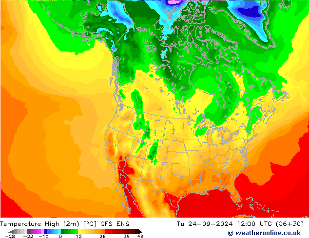 Max.temperatuur (2m) GFS ENS di 24.09.2024 12 UTC