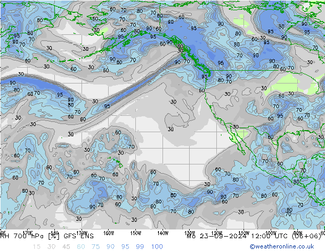 Humidité rel. 700 hPa GFS ENS lun 23.09.2024 12 UTC