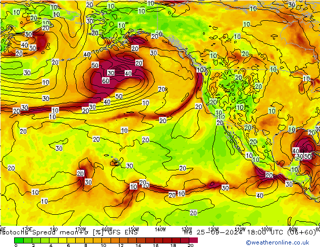 Isotachs Spread GFS ENS We 25.09.2024 18 UTC