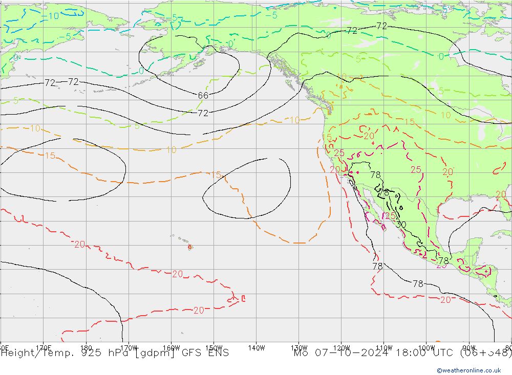 Height/Temp. 925 hPa GFS ENS lun 07.10.2024 18 UTC