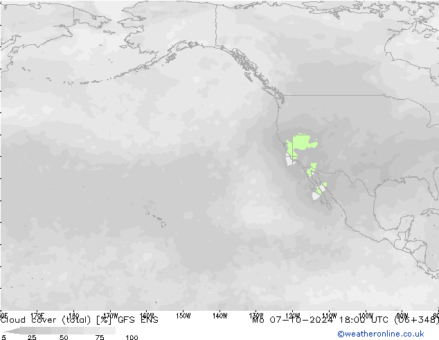 Cloud cover (total) GFS ENS Mo 07.10.2024 18 UTC