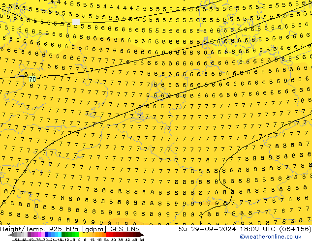 Hoogte/Temp. 925 hPa GFS ENS zo 29.09.2024 18 UTC