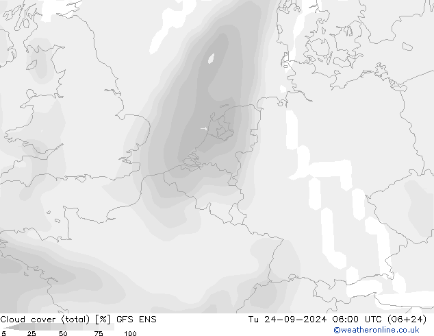 Cloud cover (total) GFS ENS Tu 24.09.2024 06 UTC