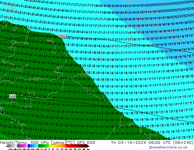 Height/Temp. 500 hPa GFS ENS Qui 03.10.2024 06 UTC