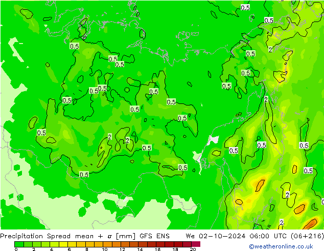 precipitação Spread GFS ENS Qua 02.10.2024 06 UTC