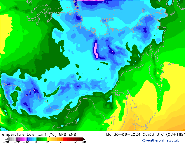 Temperatura mín. (2m) GFS ENS lun 30.09.2024 06 UTC