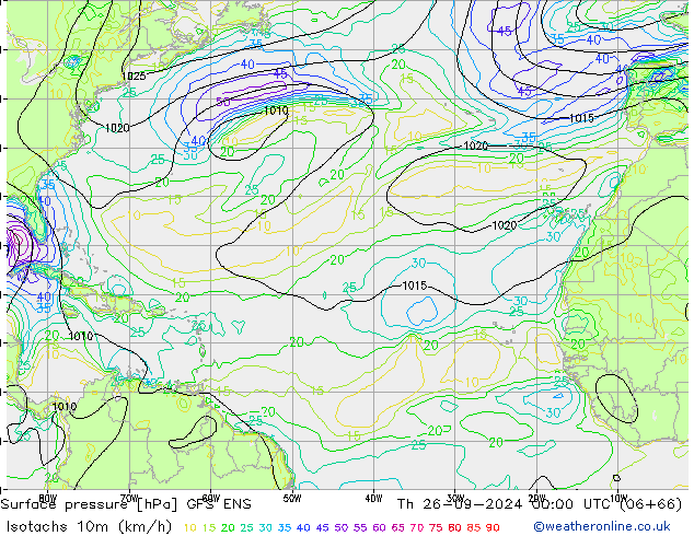 Isotachs (kph) GFS ENS  26.09.2024 00 UTC