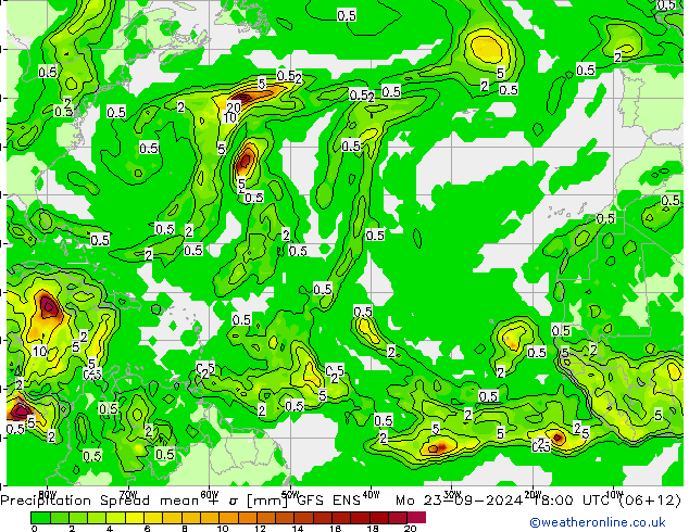 Precipitation Spread GFS ENS Mo 23.09.2024 18 UTC