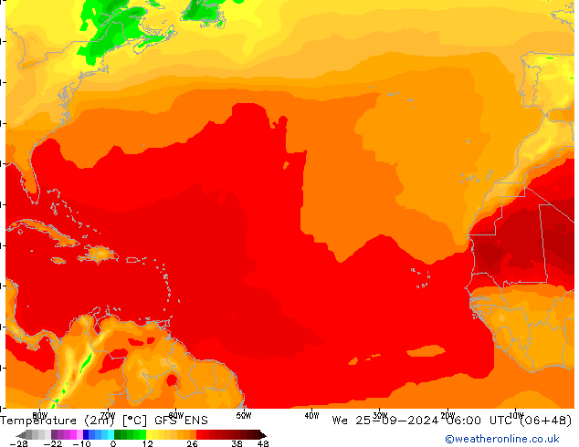 mapa temperatury (2m) GFS ENS śro. 25.09.2024 06 UTC