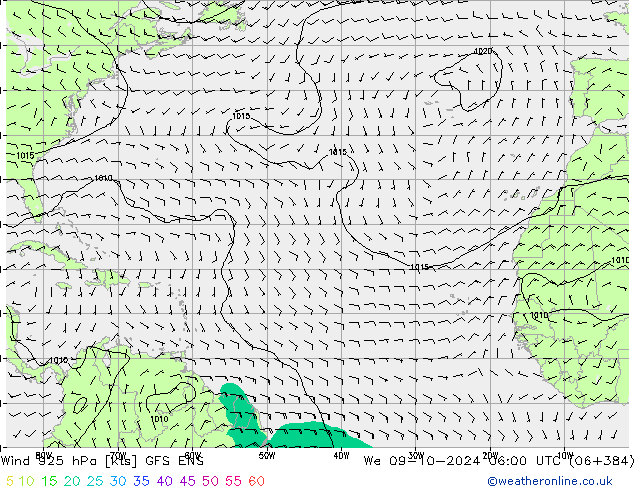 Vento 925 hPa GFS ENS mer 09.10.2024 06 UTC