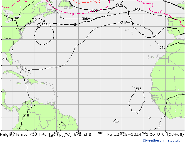 Height/Temp. 700 гПа GFS ENS пн 23.09.2024 12 UTC