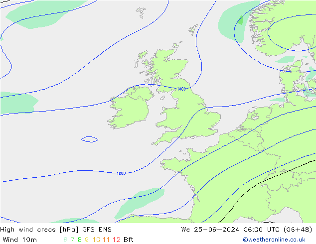 High wind areas GFS ENS St 25.09.2024 06 UTC