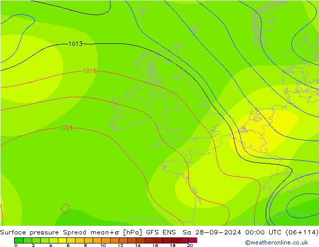 Surface pressure Spread GFS ENS Sa 28.09.2024 00 UTC