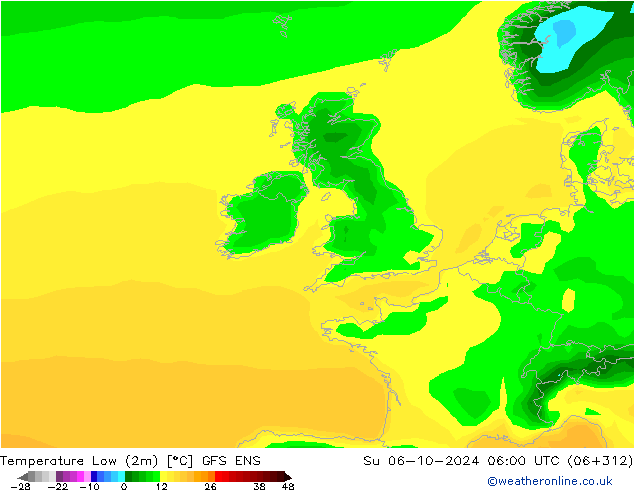 Temperature Low (2m) GFS ENS Su 06.10.2024 06 UTC