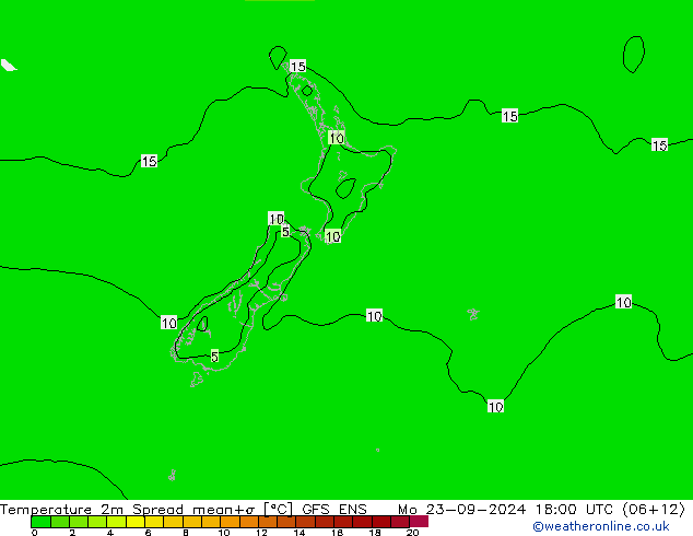 Temperature 2m Spread GFS ENS Mo 23.09.2024 18 UTC