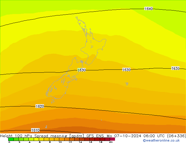 Height 100 hPa Spread GFS ENS Mo 07.10.2024 06 UTC