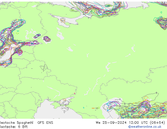 Isotachs Spaghetti GFS ENS mer 25.09.2024 12 UTC