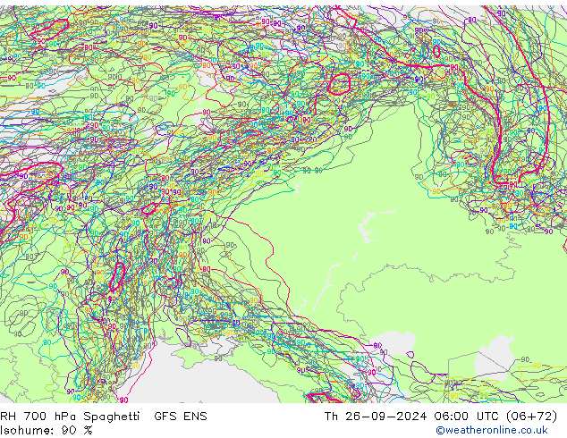 RH 700 hPa Spaghetti GFS ENS Th 26.09.2024 06 UTC