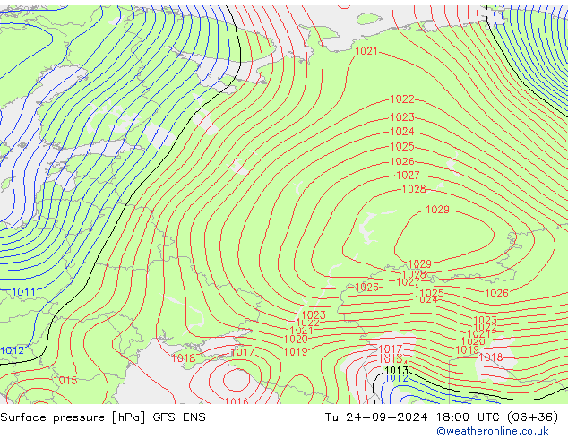 Atmosférický tlak GFS ENS Út 24.09.2024 18 UTC