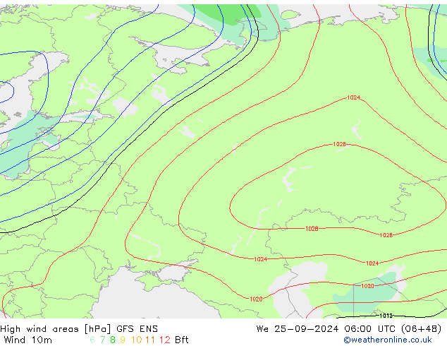 yüksek rüzgarlı alanlar GFS ENS Çar 25.09.2024 06 UTC